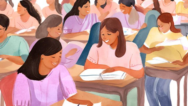 放射線技師の養成学校で勉強する学生のイラスト